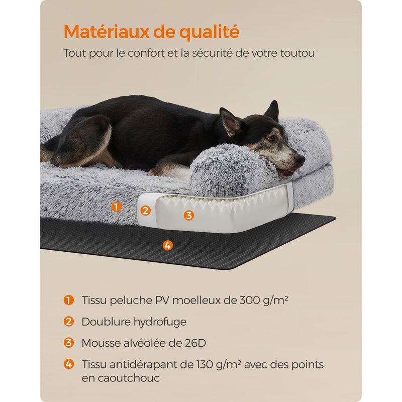 Feandrea Grey Fluffy Dog Bed, 106x80x23cm (Extra Large)