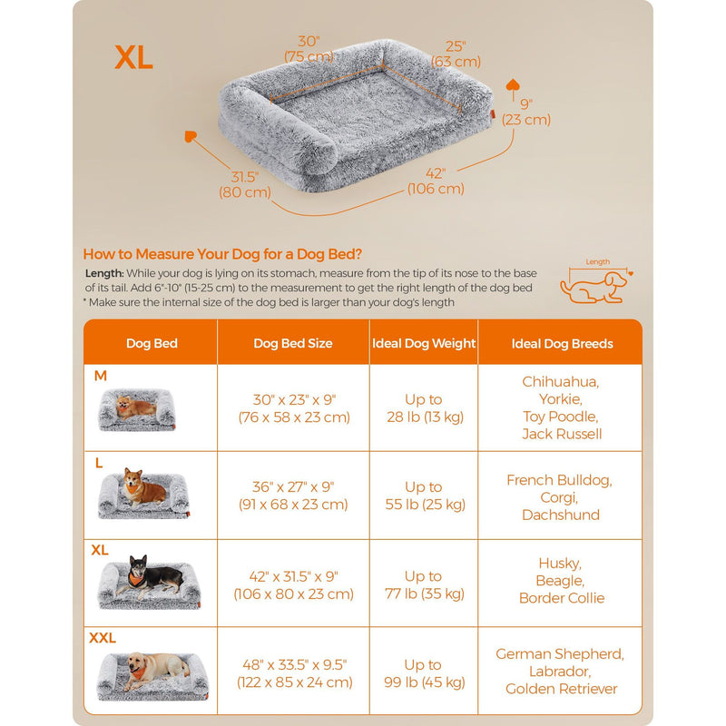 Feandrea Grey Fluffy Dog Bed, 106x80x23cm (Extra Large)