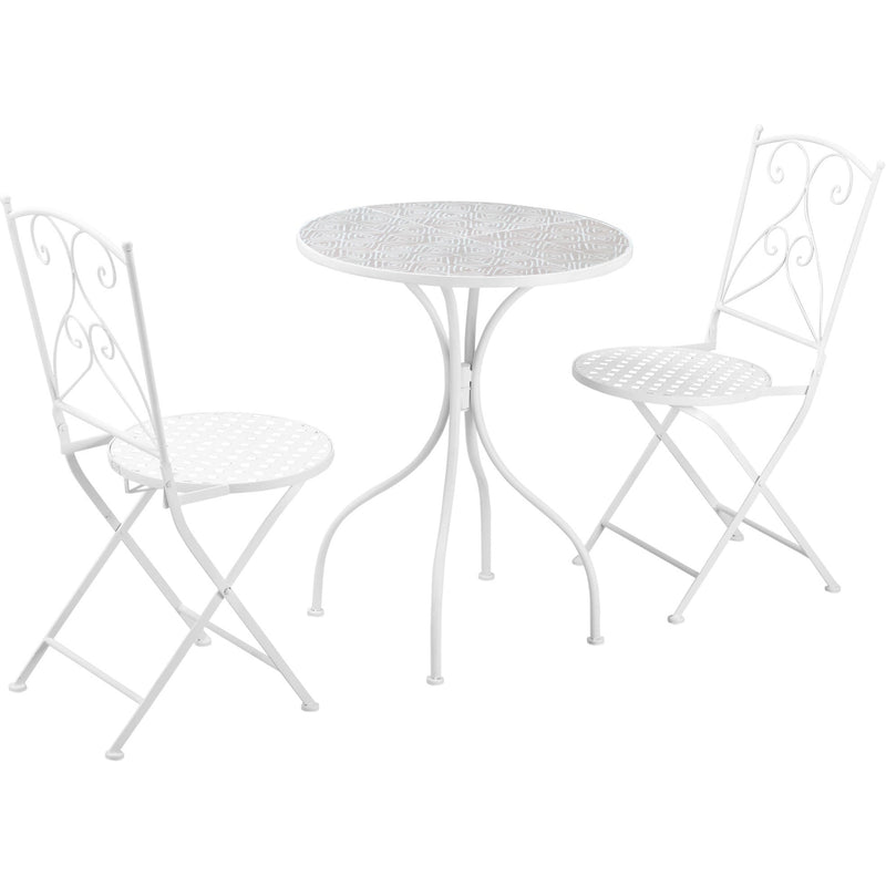 White Metal Bistro Set, Round Mosaic Tabletop