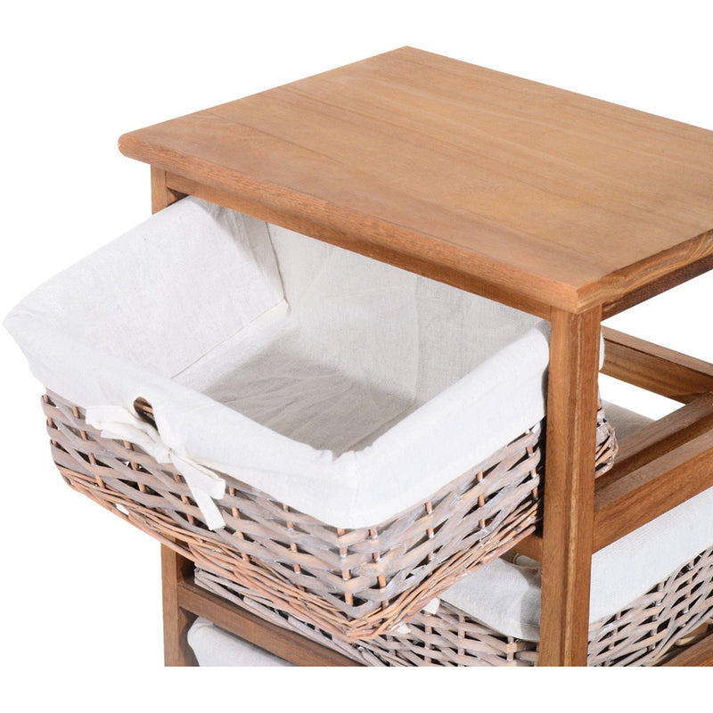 5 Drawer Wicker Basket Shelf, Wooden Frame, Bedroom/Office
