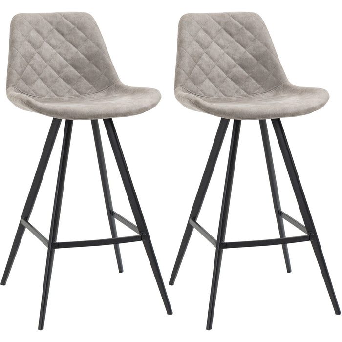 Set of 2 Bar Stools, Microfiber, Quilted, Grey