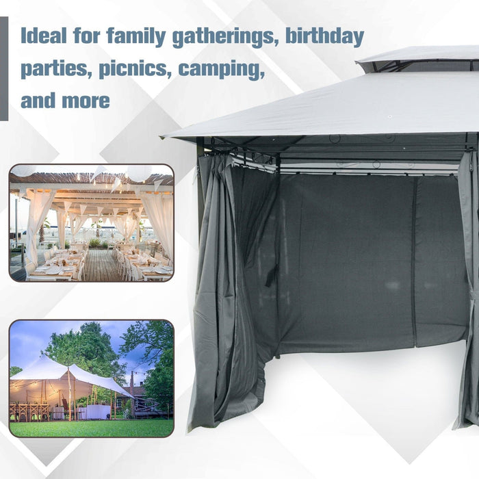 Metal Frame Gazebo With Sides, 3x4m, Black/Grey