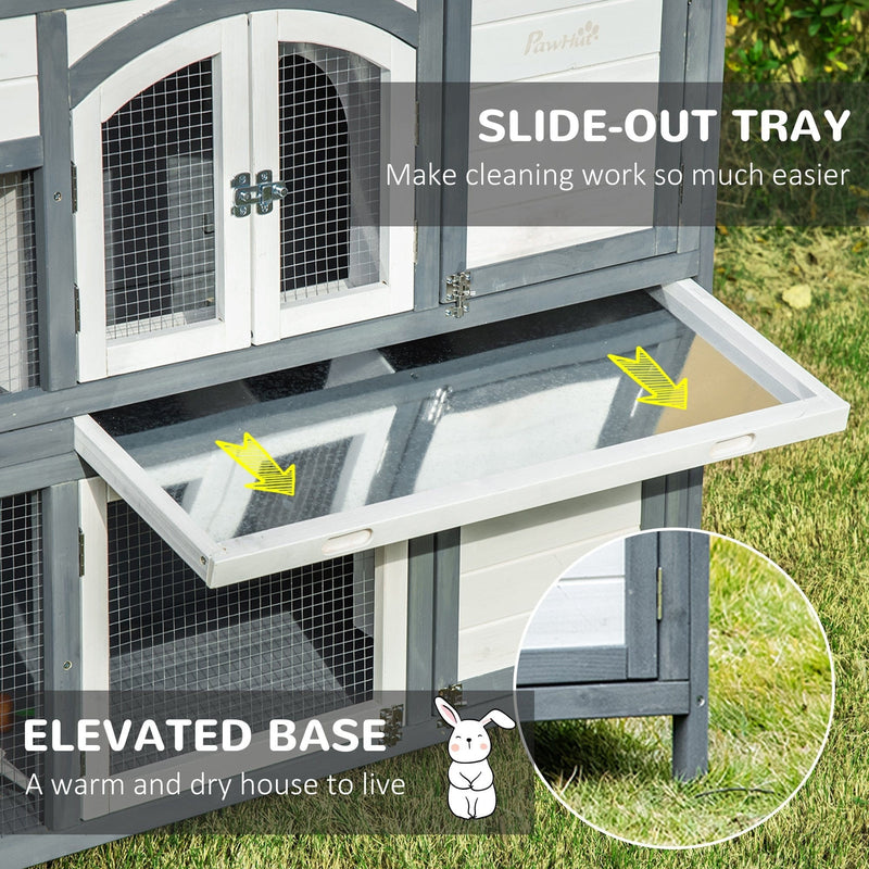 2 Tier Wooden Rabbit Hutch, Grey Pawhut