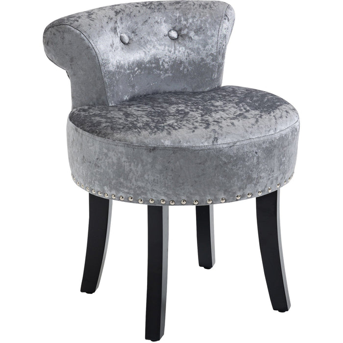 Grey Velvet Round Dressing Stool