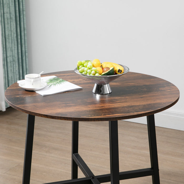 85cm Round Wooden Dining Table, Rustic Brown