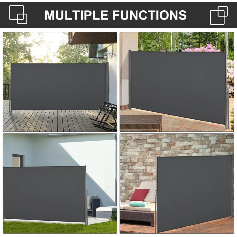Outsunny Retractable Sun Side Awning Screen Fence Patio Garden Wall Balcony Screening Panel Outdoor Blind Privacy Divider (3x1.6M, Grey) Outsunny