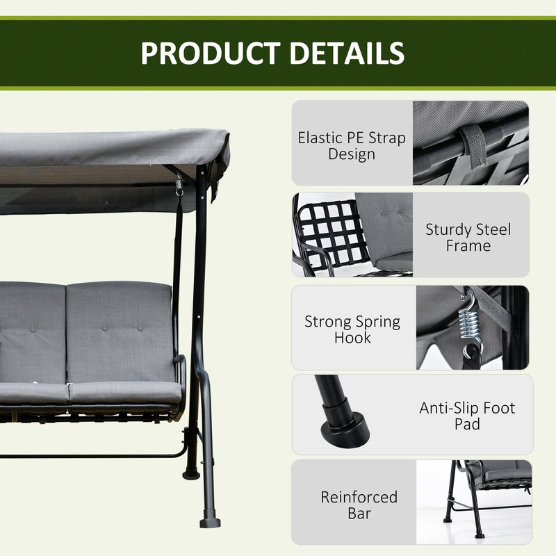 3 Seater Garden Swing Chair Hammock With Canopy, Bed Outsunny
