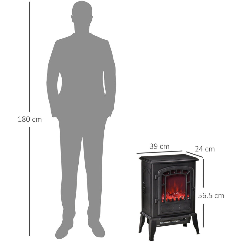 Freestanding Electric Fireplace Stove, 1000W/2000W, Black