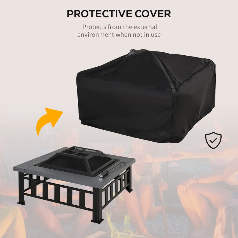 Large Square Metal Fire Pit With Cover Outsunny