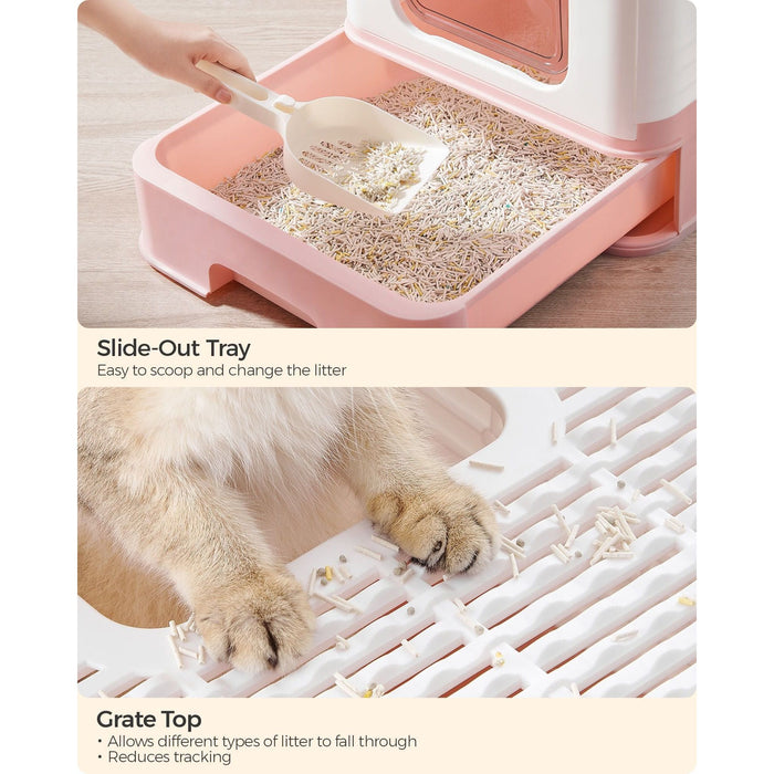 Feandrea Enclosed Cat Litter Box Pink White