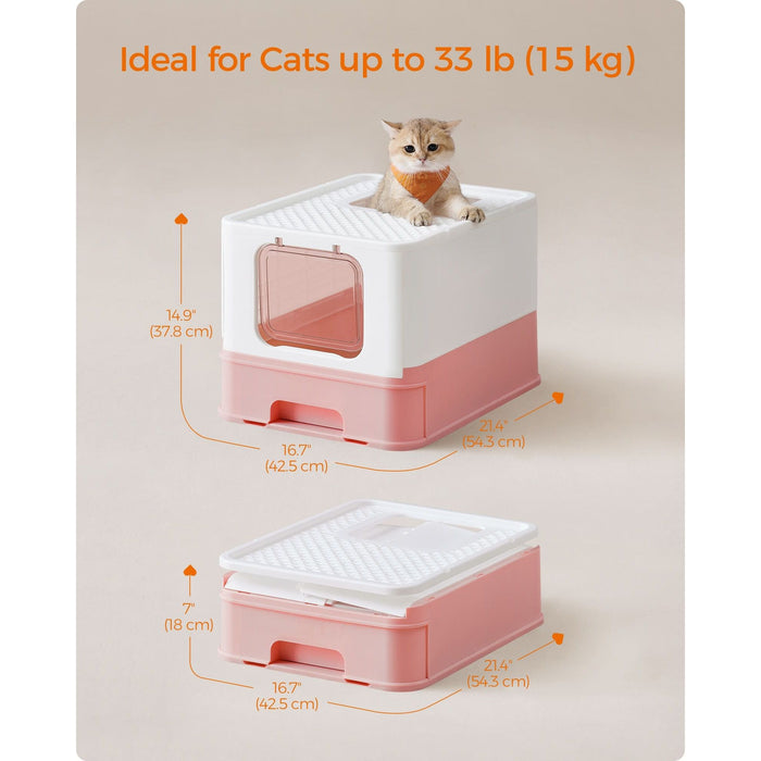 Feandrea Enclosed Cat Litter Box Pink White