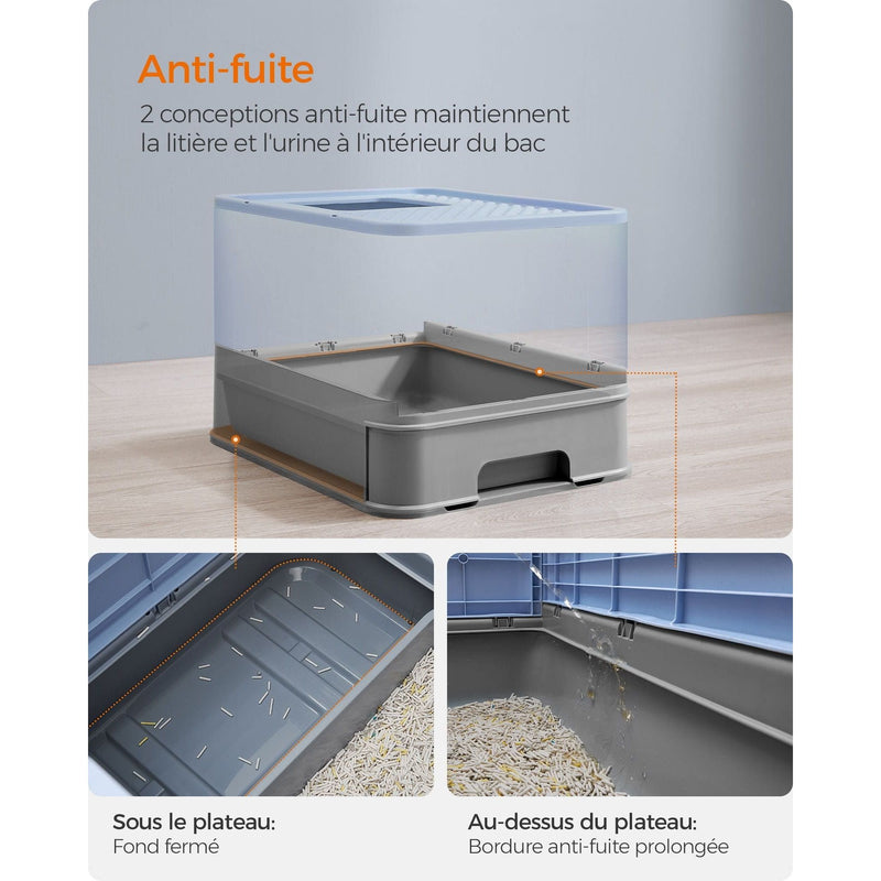 Feandrea Enclosed Cat Litter Box Blue Grey