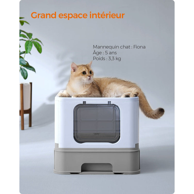 Feandrea Enclosed Cat Litter Box Blue Grey