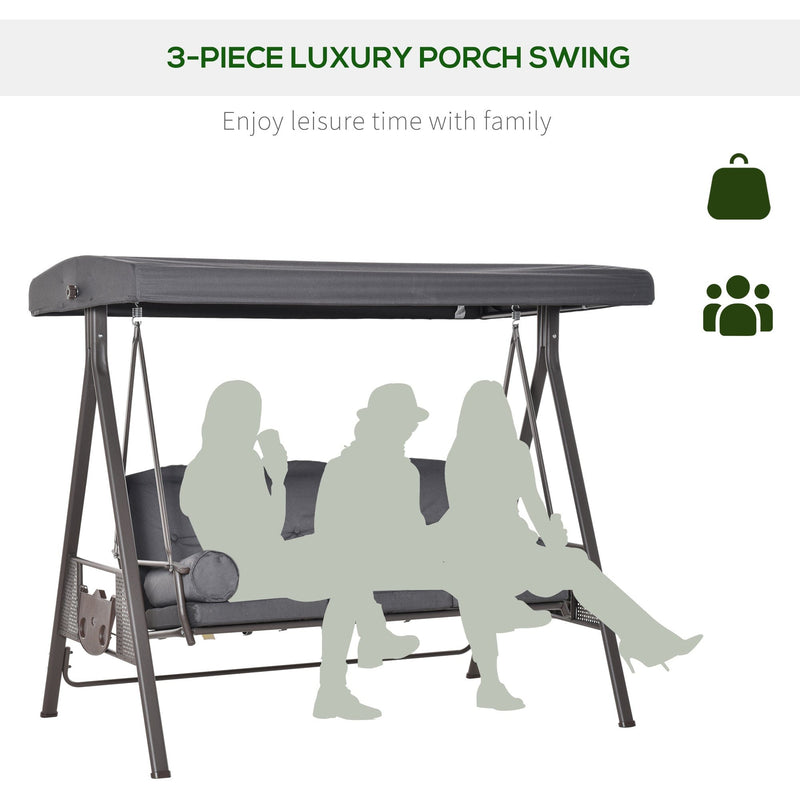 Garden Swing Chair With Canopy & Cup Trays, Dark Grey Outsunny