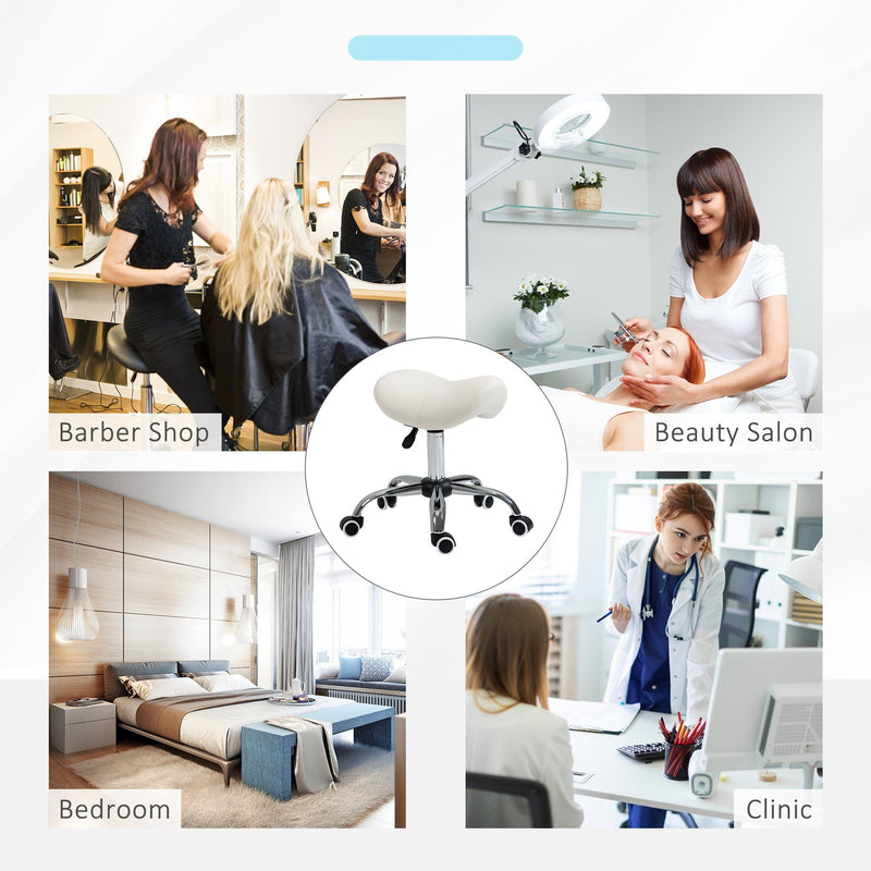 Cream Cosmetic Salon Stool With Wheels