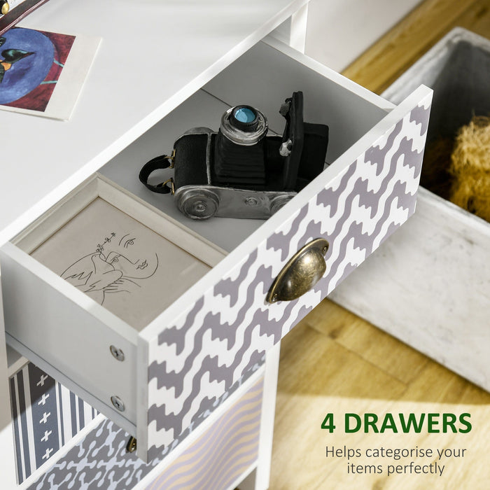 4 Drawer Dresser, Metal Handles, Slim Cabinet, Bedroom