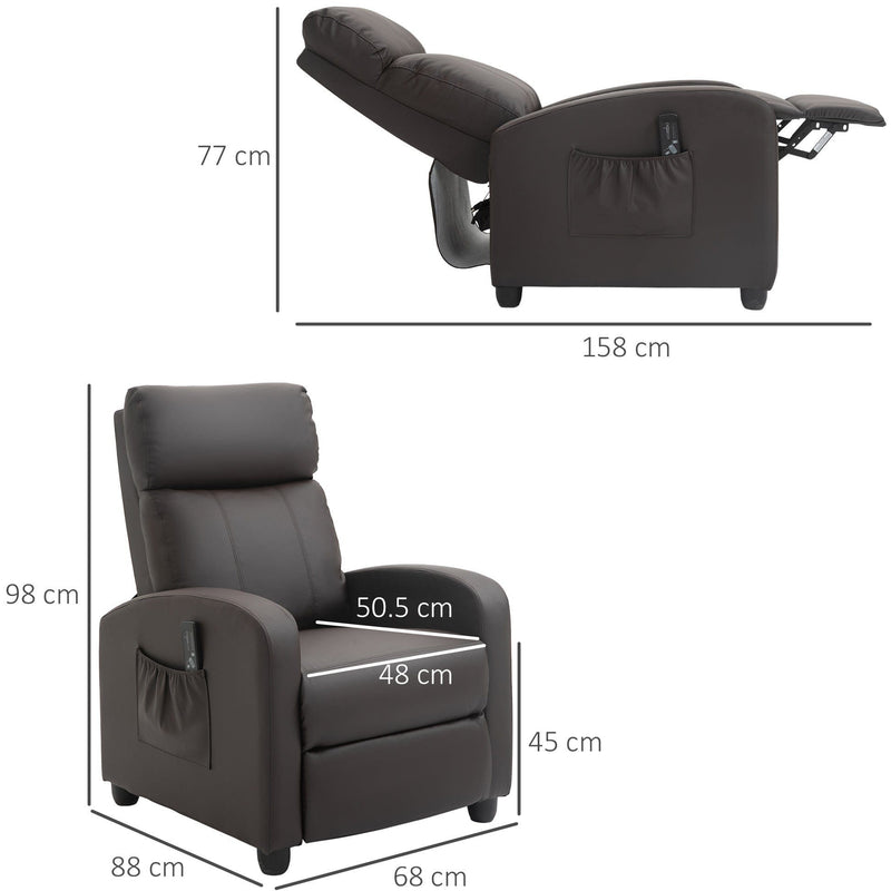 Leather Recliner Chair with Massage, Footrest, Remote, Black