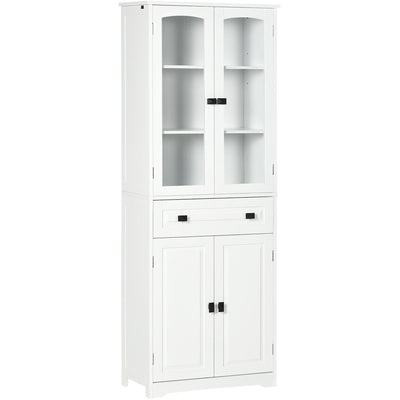 White 160cm Kitchen Cabinet with Glass Door & Shelves Homcom
