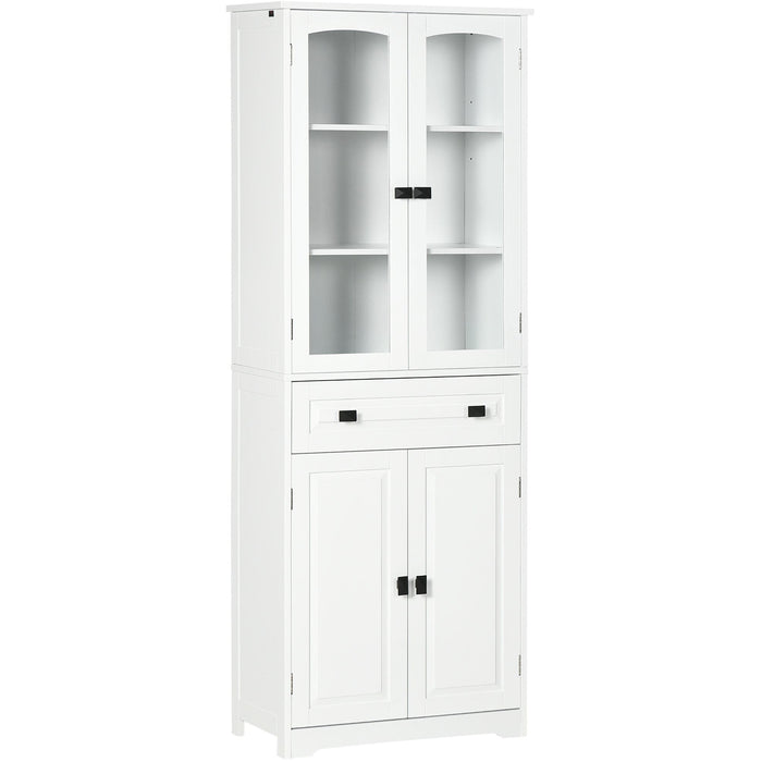 White 160cm Kitchen Cabinet with Glass Door & Shelves