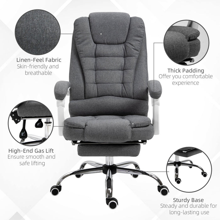 Grey Swivel Office Chair with Retractable Footrest