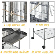 PawHut Double Rolling Metal Bird Cage Parrot Cage with Removable Metal Tray, Storage Shelf, Wood Perch, and Food Container Pawhut