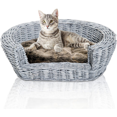 Willow Rattan-Grey Pet Sofa Bed (57Lx46Wx17.5H cm) Pawhut