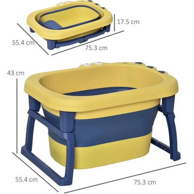 Collapsible Baby Tub, Crocodile Shape, Stool Seat, 0-6 Yrs Homcom