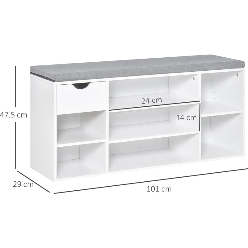 Shoe Bench With Seat, 7 Compartments,  Grey/White