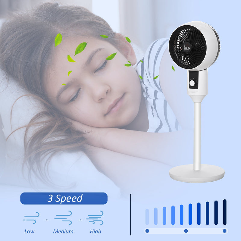 HOMCOM 32'' Air Circulator Fan 3 Speed, 70° Oscillation 90° Vertical Tilt, Round Base, Carry Handle, for Living Room, Bedroom, Office, Black and White Homcom
