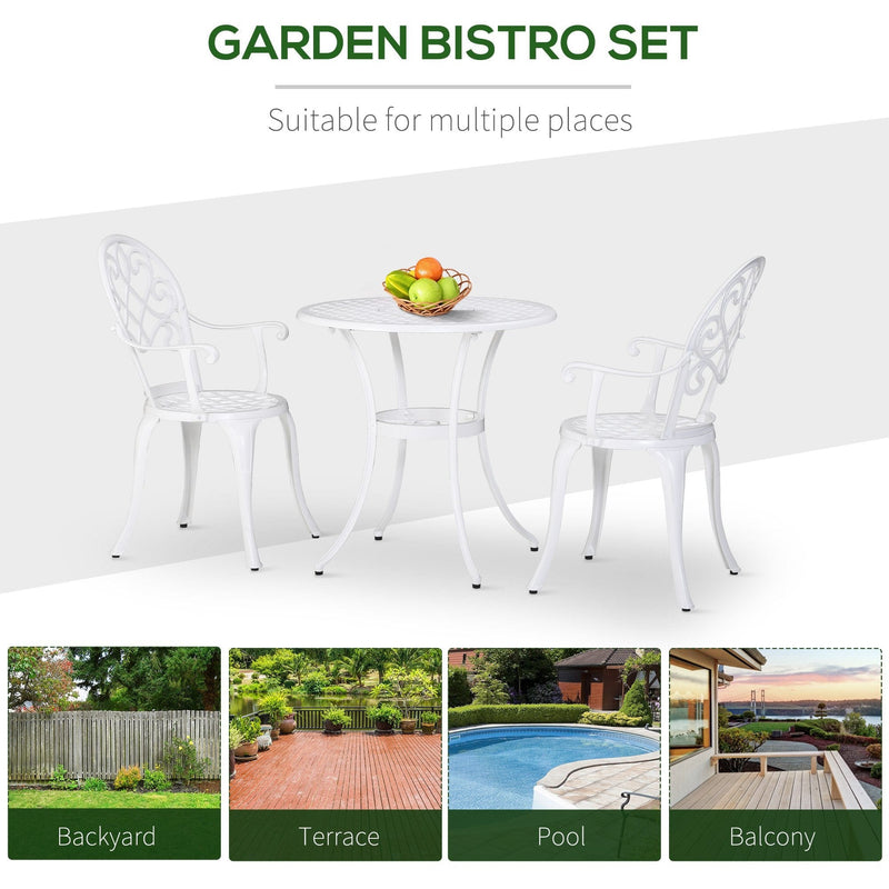 3pc White Metal Bistro Set Outsunny