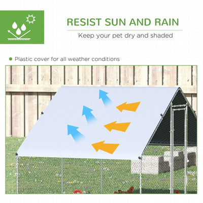Galvanised Chicken Coop w/ Run, Playpen, Water-Resist Cover Pawhut