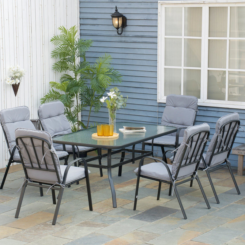 Outdoor 6 Seater Dining Set With Cushions - Black/Grey