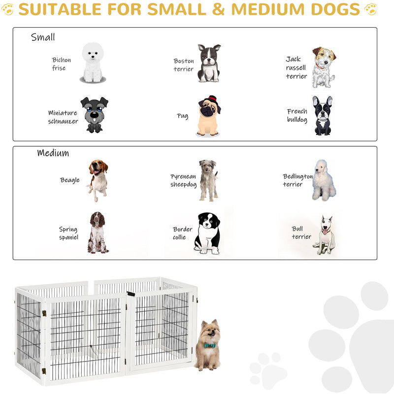 White Freestanding Wooden Pet Gate, 6 Panels Pawhut