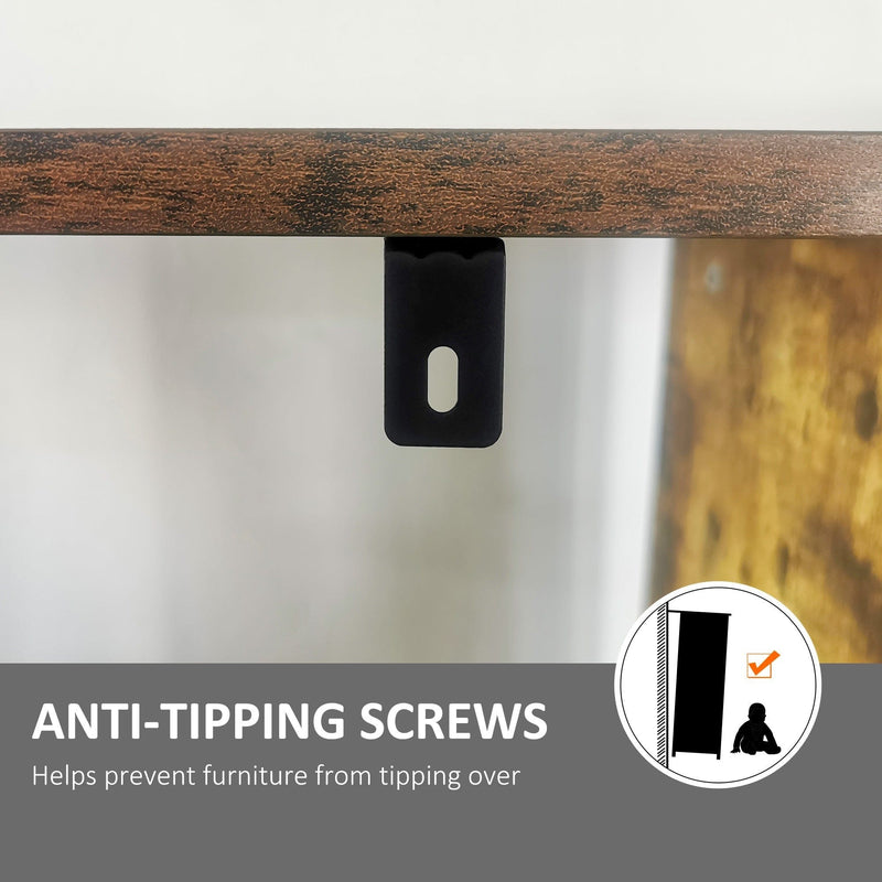 5 Shelf Industrial Bookcase, Rustic Brown, Metal Frame