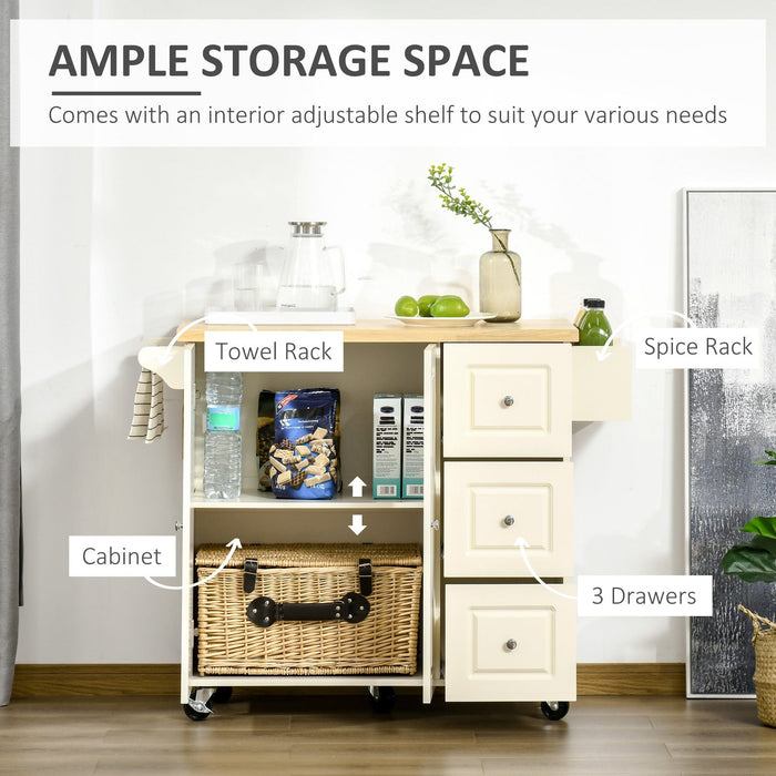 Drop-Leaf Kitchen Cart on Wheels with Storage