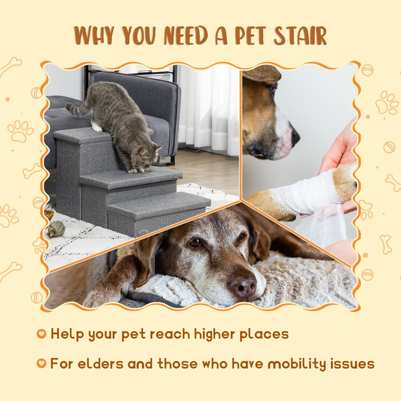 Pet Steps With Storage, 3 Steps, Grey