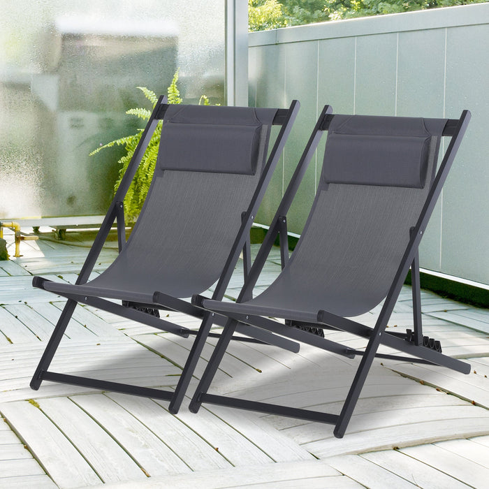 Folding Wooden Deck Chairs, Set of 2