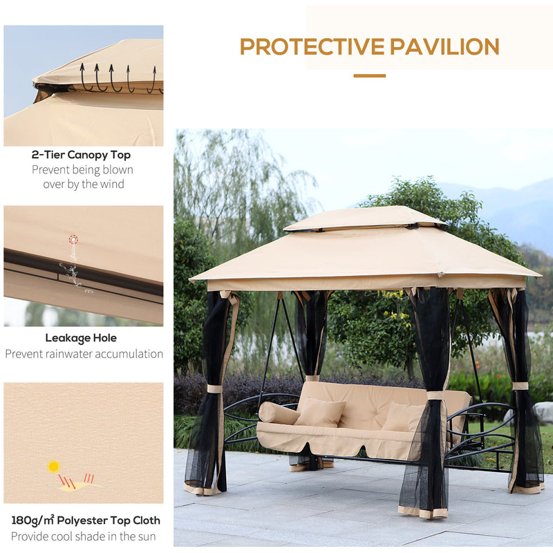 3 Seater Swing Chair 3-in-1 Hammock Bed Patio Bench, Beige Outsunny
