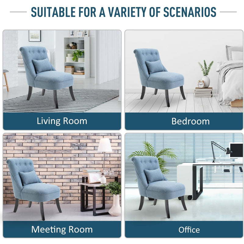 Blue Fabric Accent Chair with Solid Wooden Legs