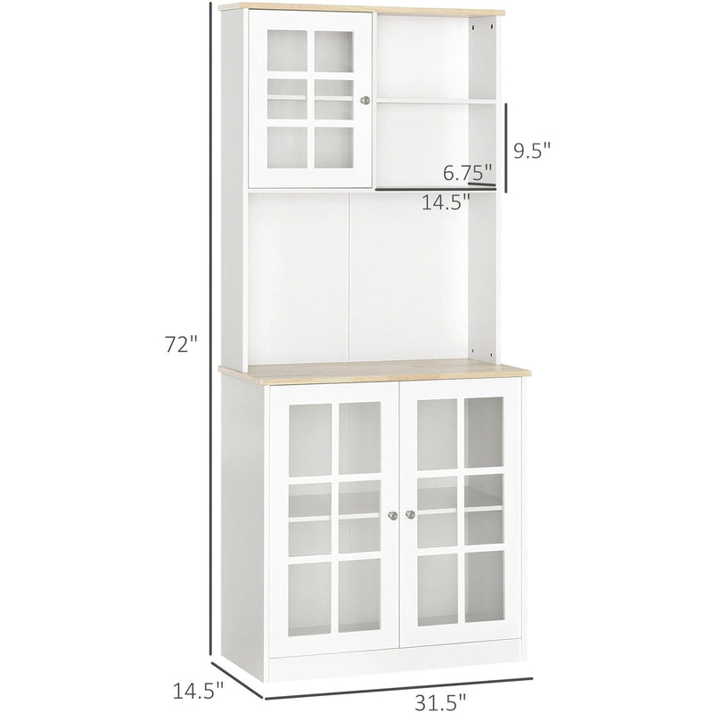 Kitchen Sideboard, Glass Doors, White, L80 x W37 x H183cm