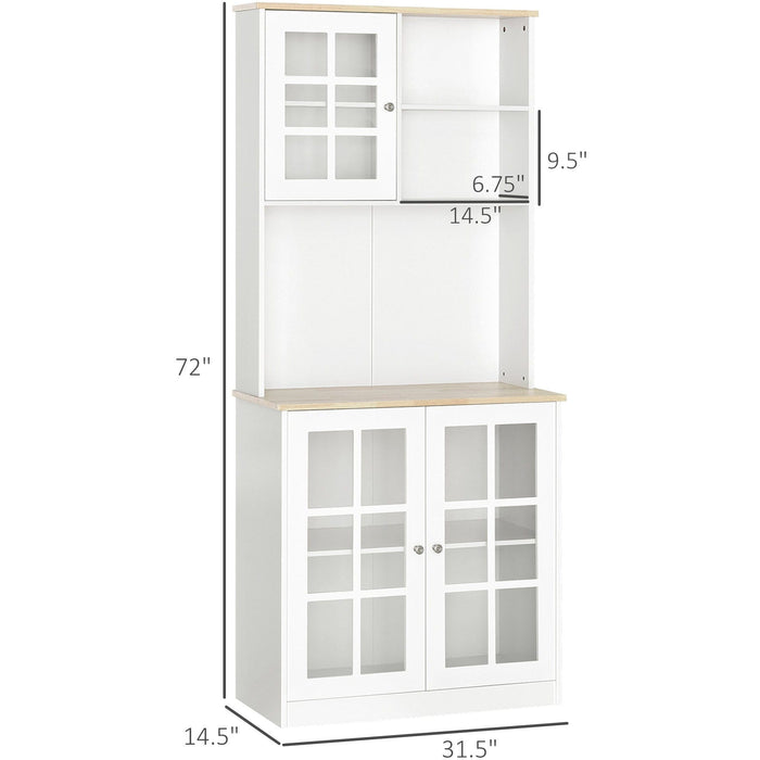 Kitchen Sideboard, Glass Doors, White, L80 x W37 x H183cm