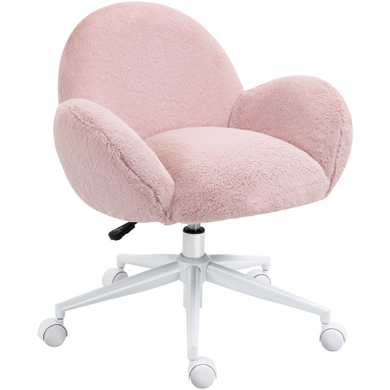 Image of a Pink Fluffy Wheelie Office Chair with Armrests