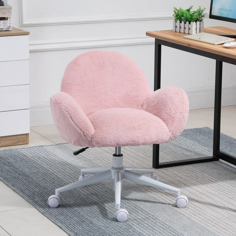 Image of a Pink Fluffy Wheelie Office Chair with Armrests