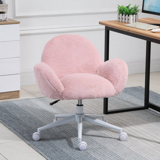 Image of a Pink Fluffy Wheelie Office Chair with Armrests