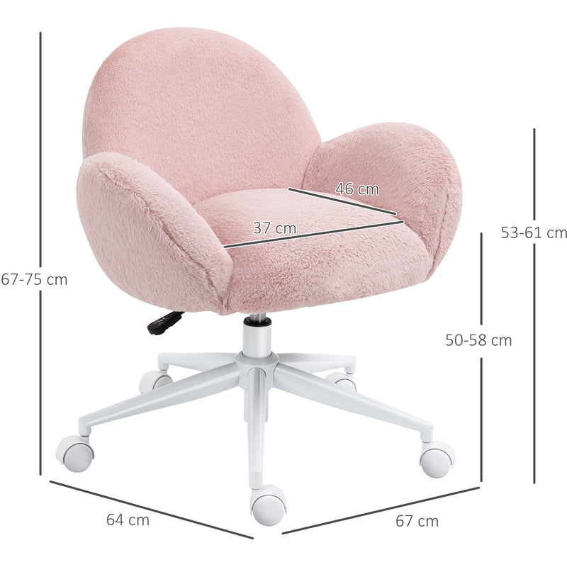 Image of a Pink Fluffy Wheelie Office Chair with Armrests