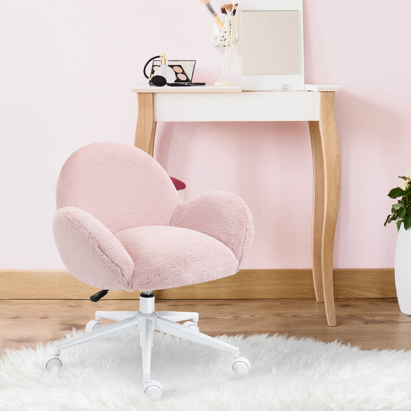 Image of a Pink Fluffy Wheelie Office Chair with Armrests