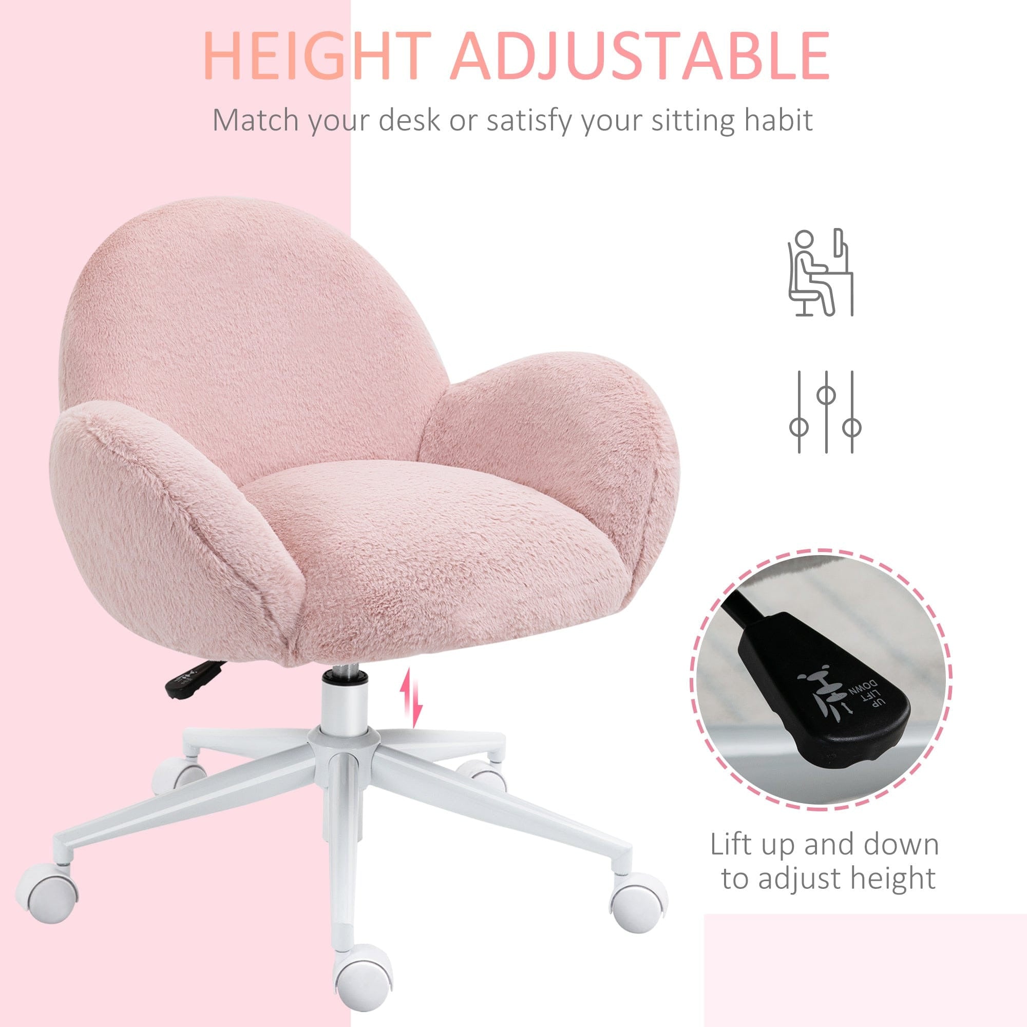 Pink fluffy chair for desk discount
