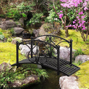 Outsunny 102L x 48W x 49H Classic Metal Garden Bridge with Safety Railings Arc Footbridge Decorative Pond  for Backyard Creek Stream, Black Outsunny
