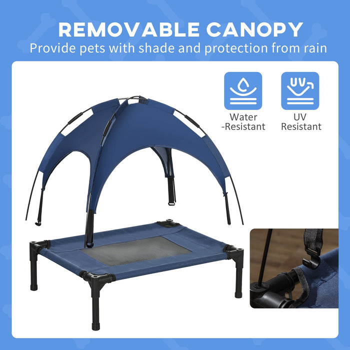 Small Raised Dog Bed with Canopy, Blue - (61x46x62cm)