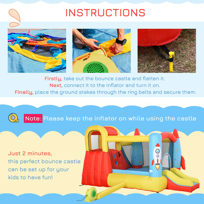 Kids Rocket Themed Bouncy Castle With Pump, Age 3-10 Years